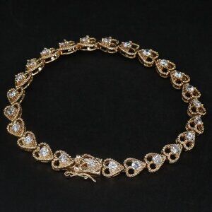 ROSS SIMONS VERMEIL GOLD STERLING SILVER 925 HEART CZ 7.75" TENNIS BRACELET EUC